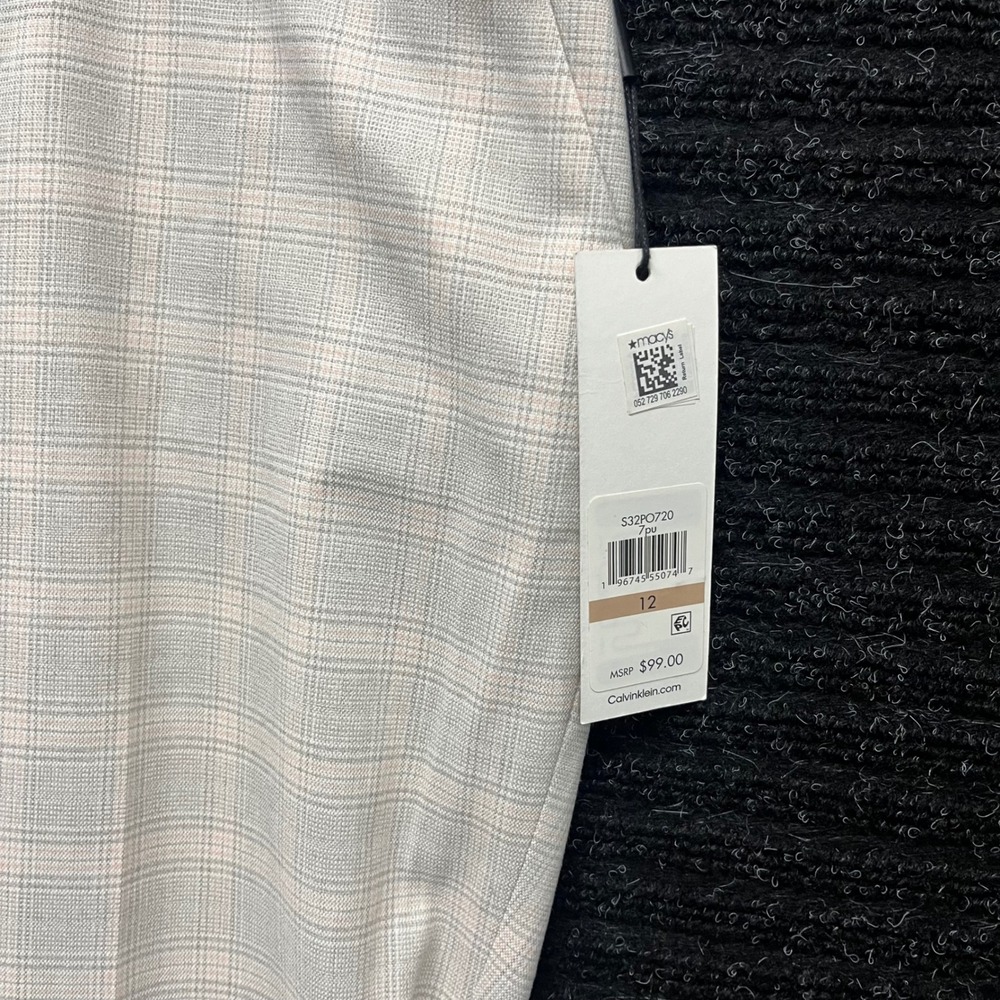 Calvin Klein Womens Grey Plaid Straight Leg Dress Pants Size 12 S32PO720 - Picture 2 of 7